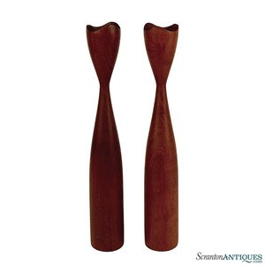 Mid-Century Scandinavian Teak Sculptural Candlestick Holder - A Pair
