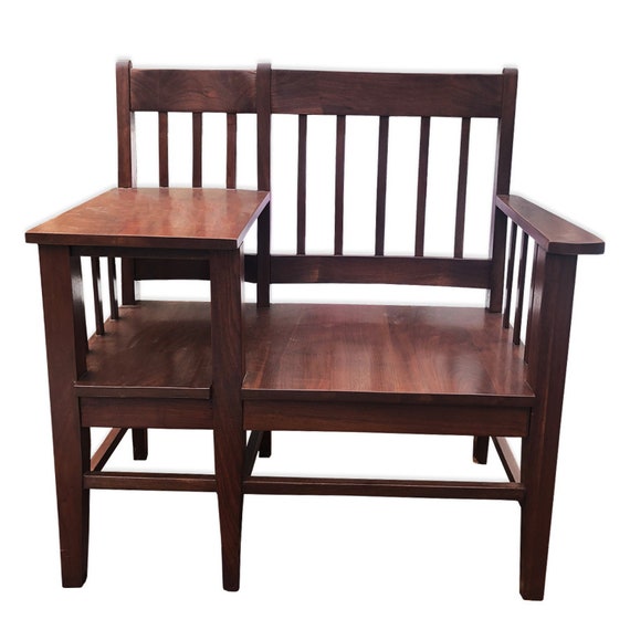Antique Mission Style Arts & Crafts Walnut Gossip Bench