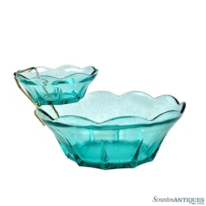 Mid-Century Swedish Modern Turquoise Blue Chip & Dip Serving Bowls