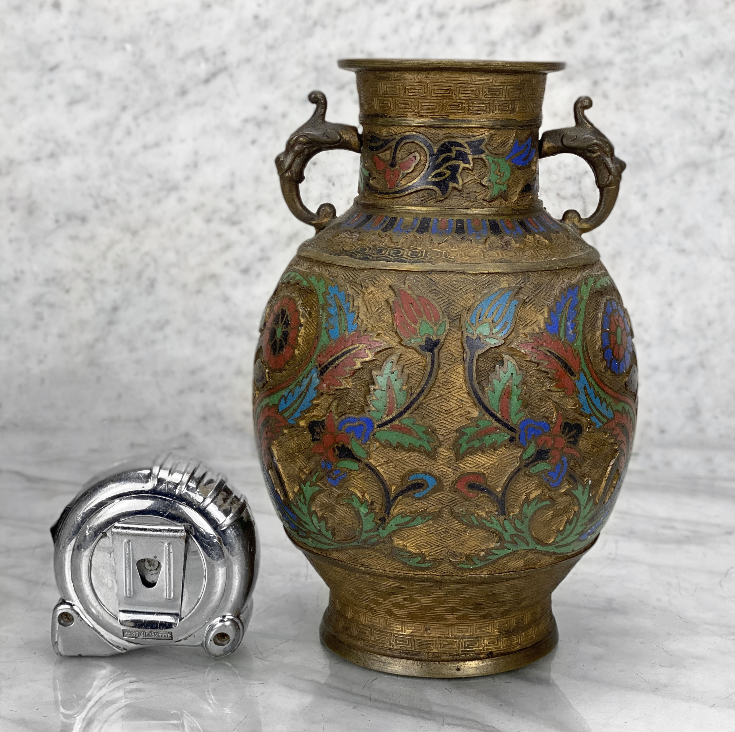 Antique Japanese Bronze Floral Motif Champleve Enamel Urn Vase - Etsy