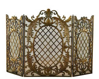 Vintage Victorian Cast Iron Ornate Tri-Fold Fireplace Screen