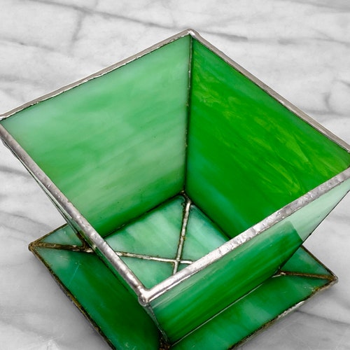 Antique Arts & Crafts Green Slag Glass Table Top Planter shops
