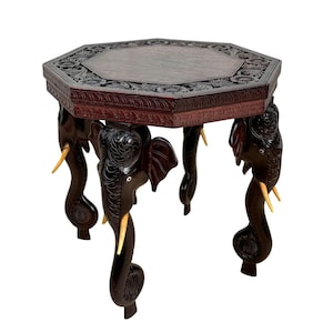 Vintage Anglo-Indian Carved Rosewood Elephant Plant Stand Table