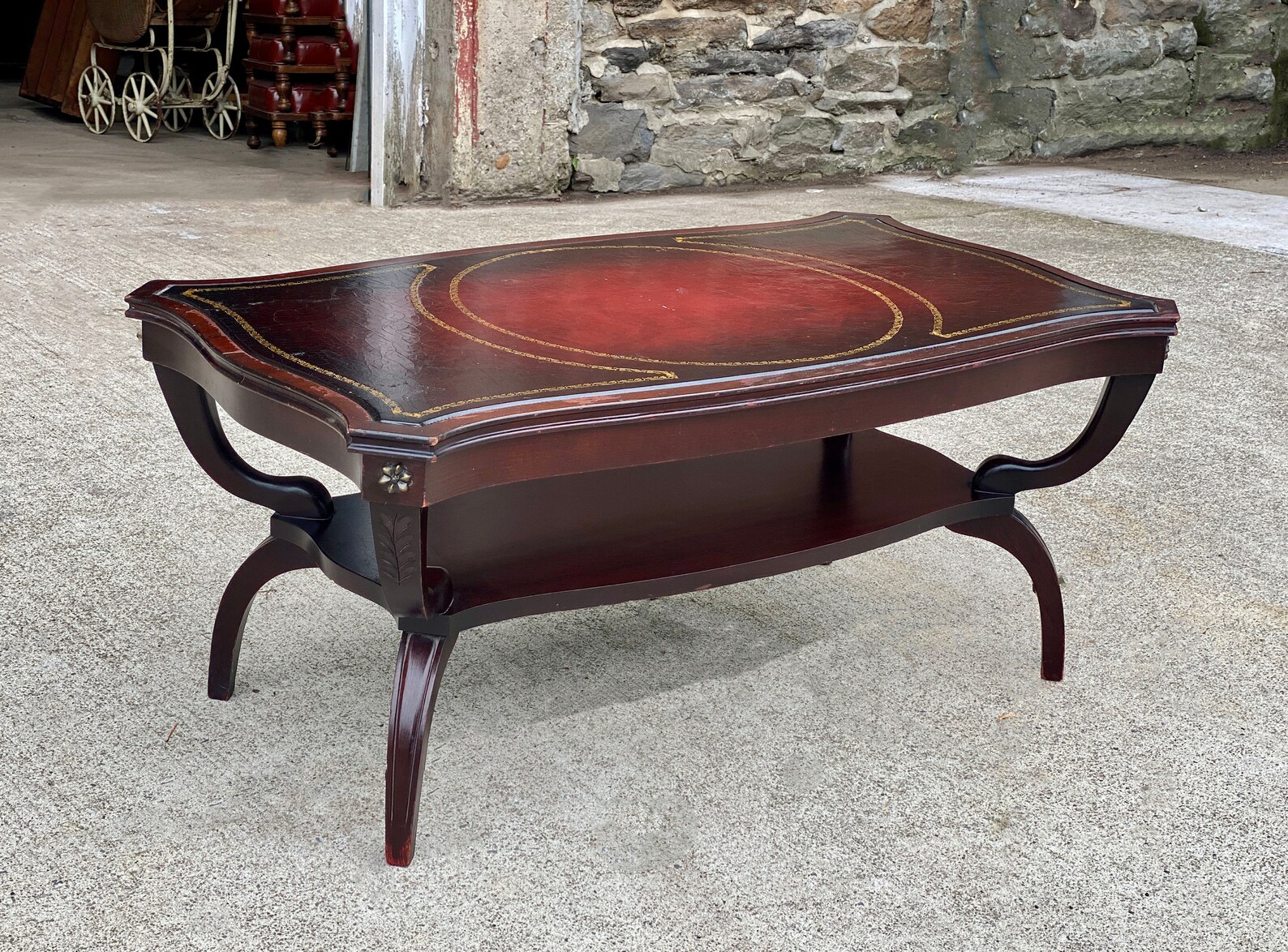 Vintage English Regency Mahogany Red Leather Top Coffee Table Etsy