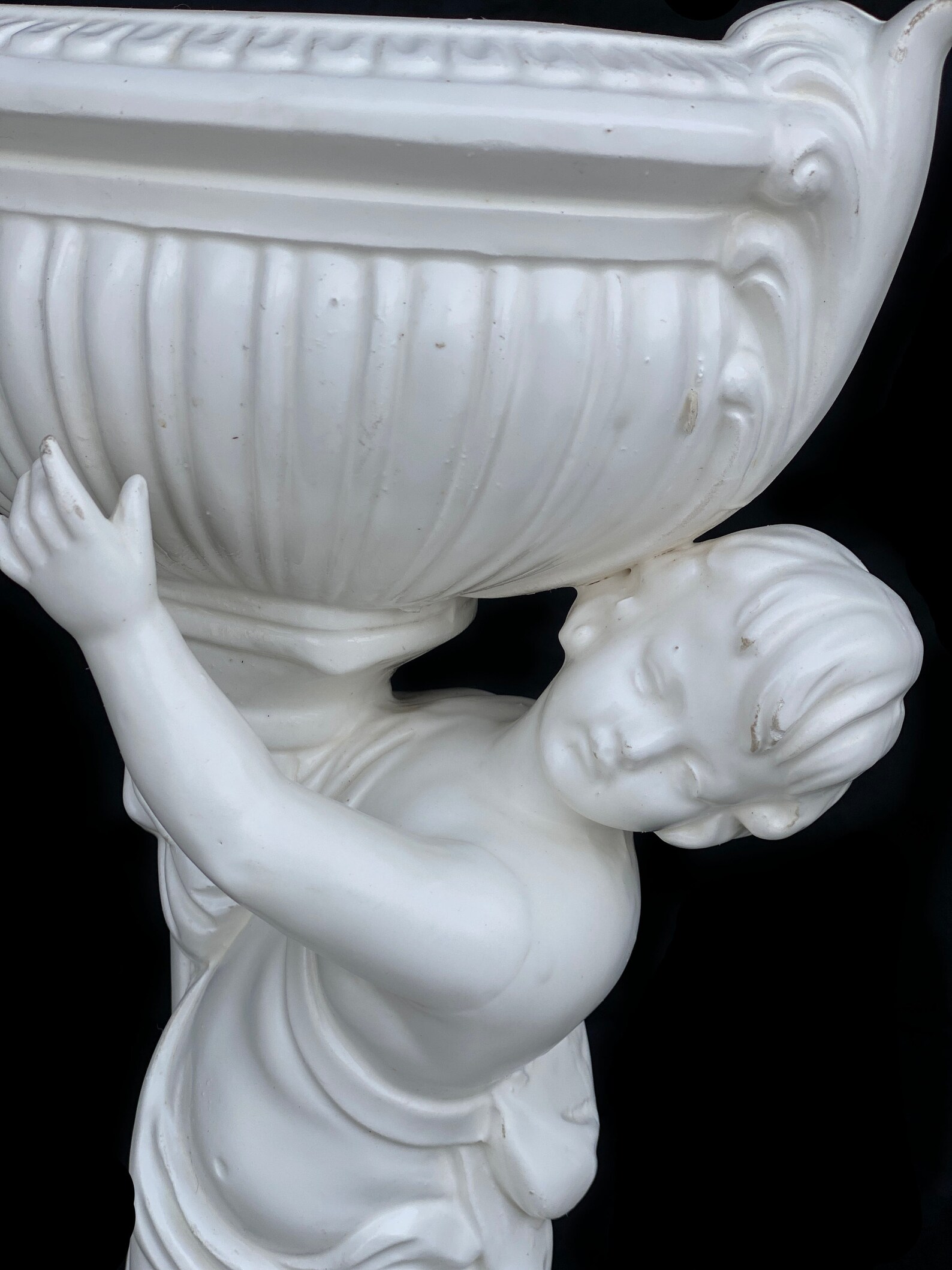 Vintage French White Porcelain Cherub Column Vessel Vase Etsy