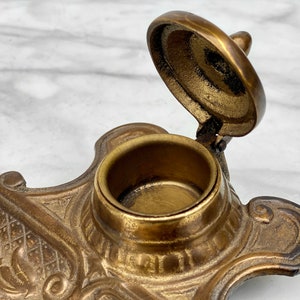 Vintage Victorian Gilded Brass Inkwell Fountain Pen Stand image 5