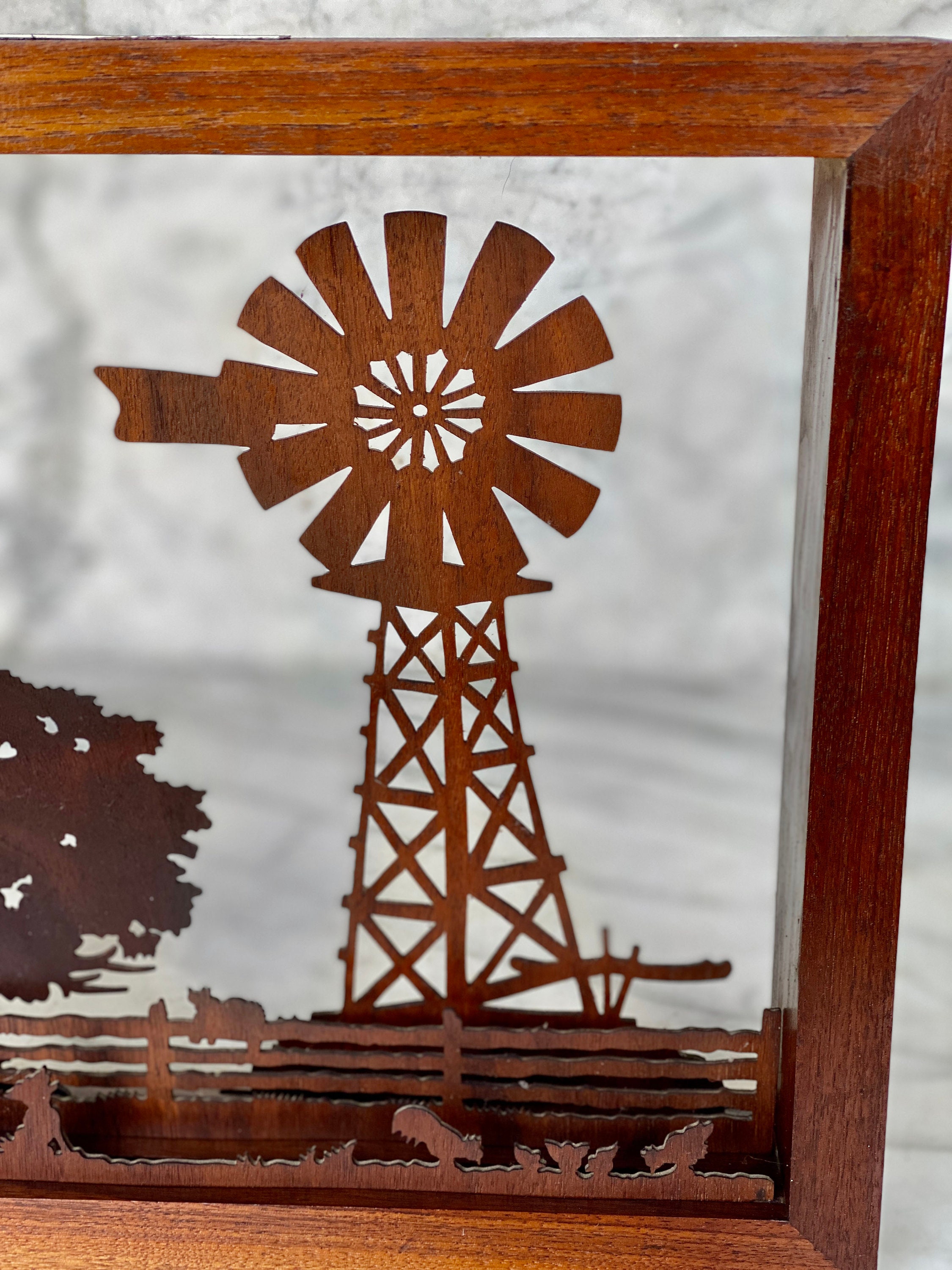 Vintage Farmhouse Windmill Scenery Walnut Framed Shadow Box | Etsy