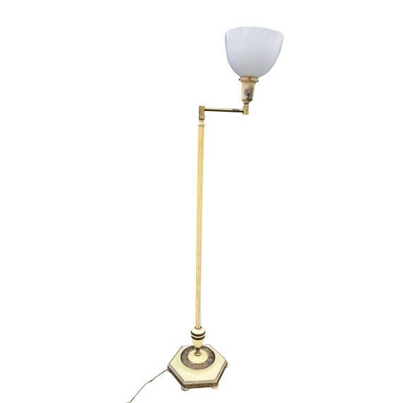 Antique Art Deco Swing Arm Floor Lamp With Milk Glass Shade Antique Art Deco Swing Arm Floor Lamp, Antique Glass Shades For Floor Lamps