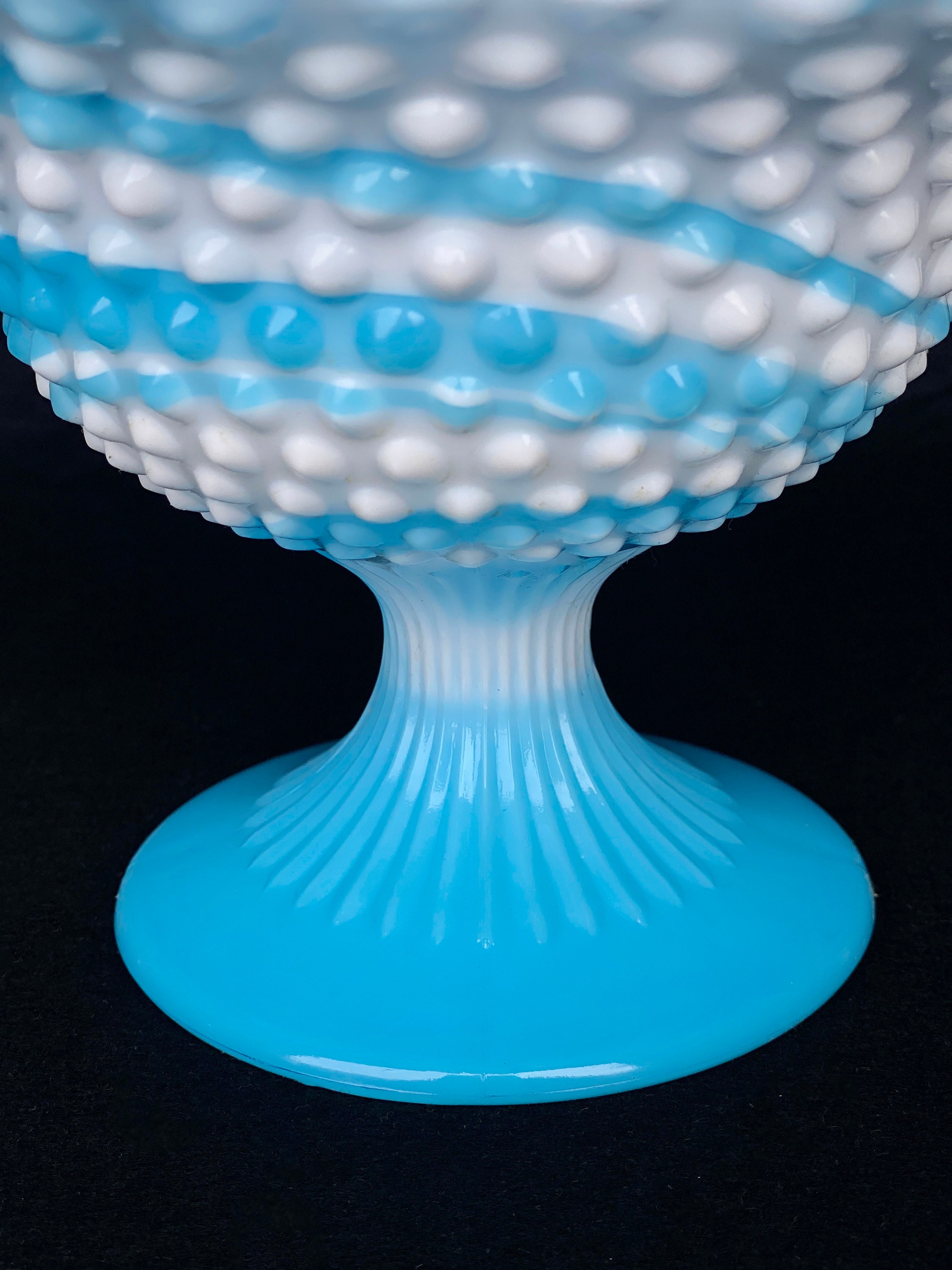 Vintage Fenton Blue & White Slag Glass Ruffled Hobnail Compote Etsy