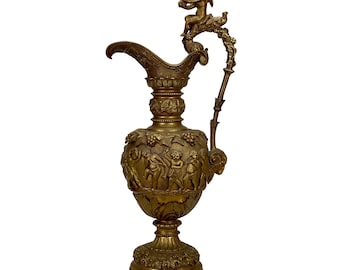 Vintage French Rococo Bronze Ewer Urn w/ Cherub Motif