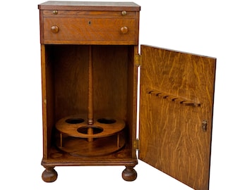 Antique Traditional Quartersawn Oak Liquor Bar Cellarette Cabinet