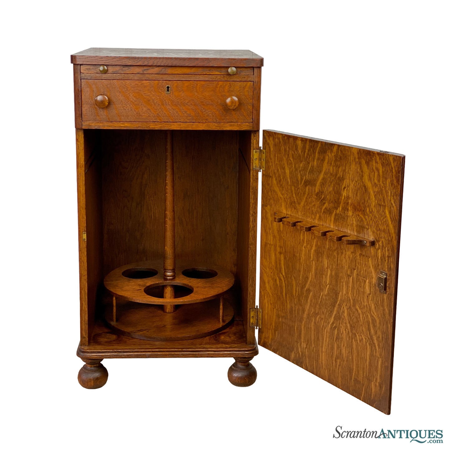 Antique Traditional Quartersawn Oak Liquor Bar Cellarette Cabinet