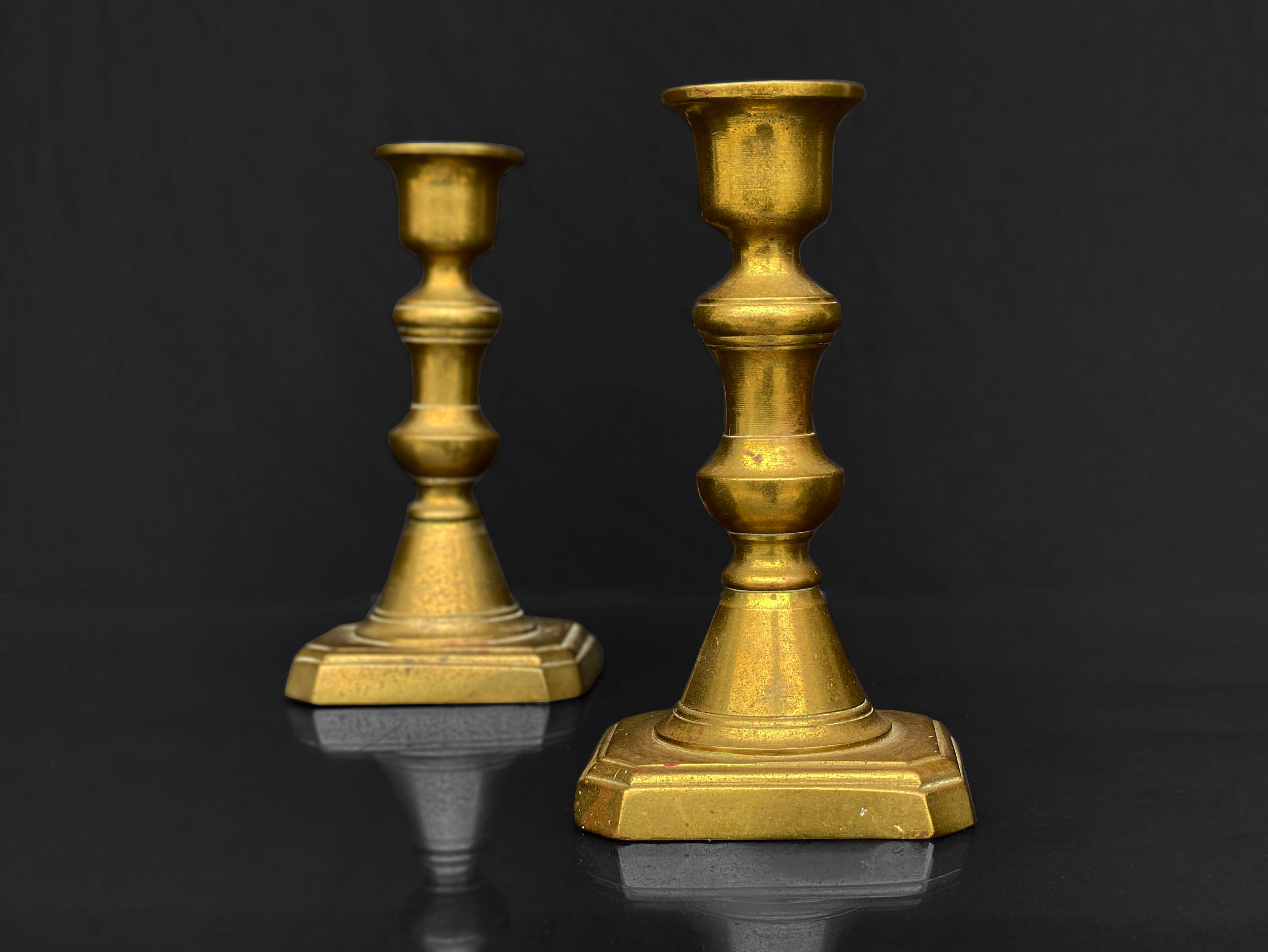 Matching Set of 2 of Brass Candle Stick Holders - Tall Brass