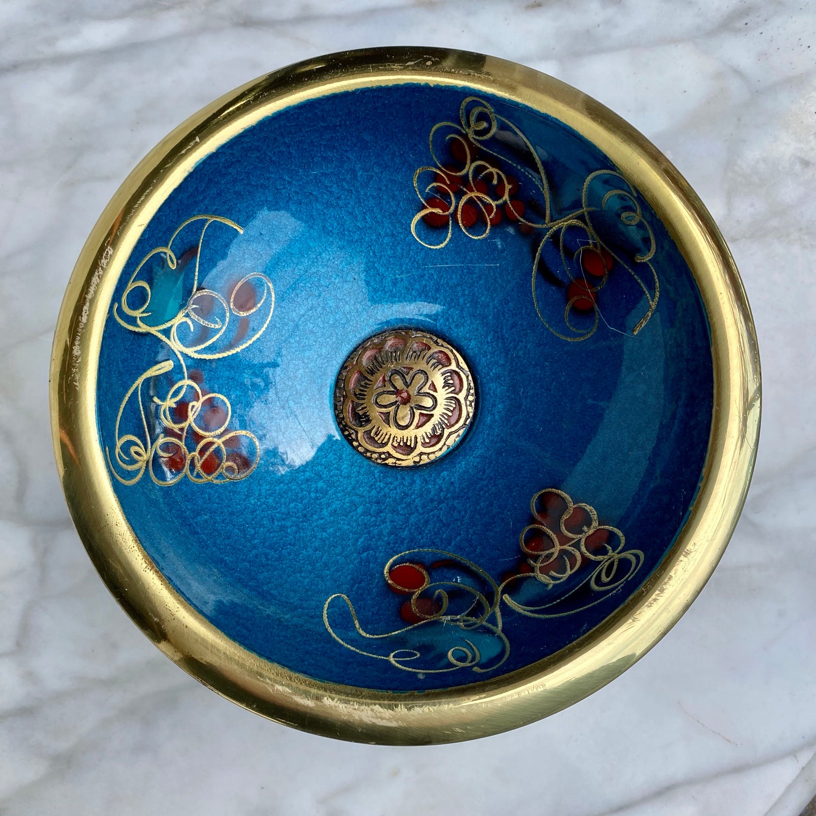 Vintage Blue Enamel Brass Judaica Footed Tazza Bowl Made in Etsy