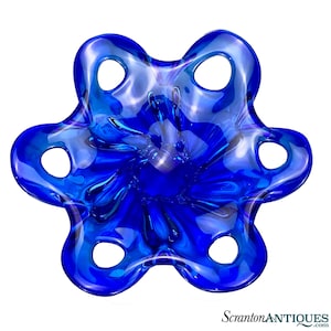 Mid-Century Italian Murano Atomic Blue Pierced Art Glass Bowl