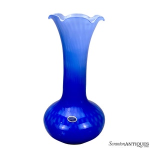 Vintage Italian Murano Cobalt Blue Blown Art Glass Flared Vase