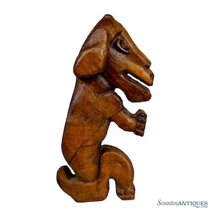 Antique Primitive Carved Wood Dog Monkey Sculpture