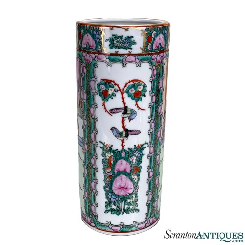 Vintage Porcelaine Chinoise Oiseaux de Paradis Motif Cylindre Vase