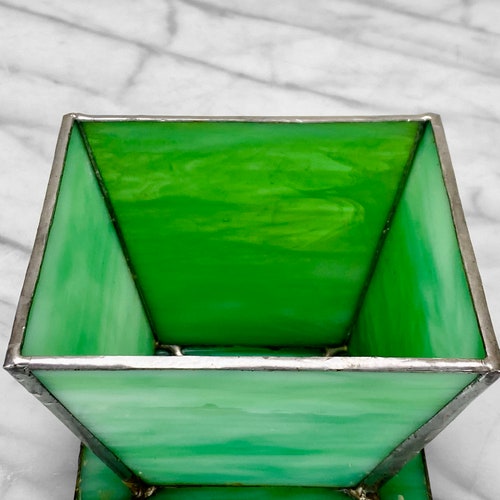 Antique Arts & Crafts Green Slag Glass Table Top Planter shops