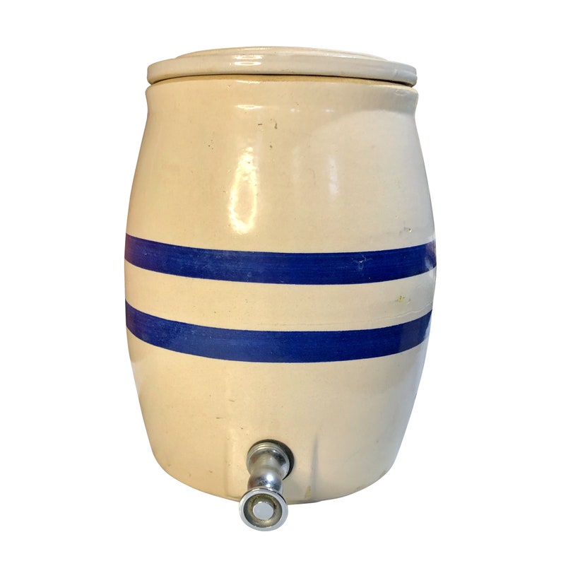 Vintage Stoneware Water Dispenser Blue Stripe 2 Gallon Crock Etsy
