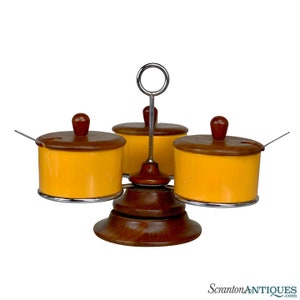 Mid-Century Danish Modern Teak Revolving Condiment Serving Bowl Set
