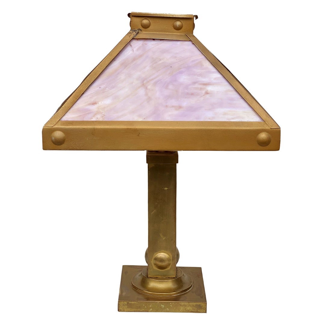 Antique Arts & Crafts Pink Slag Glass Brass Table Lamp - Etsy