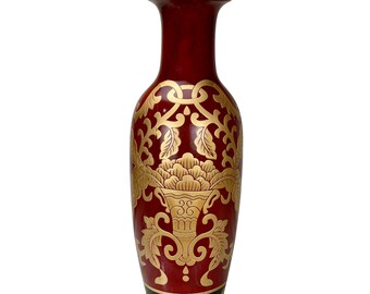 pink red ombre rose motif center piece home accent fully decorated Victorian vase floor vase Large vintage glass vase antique