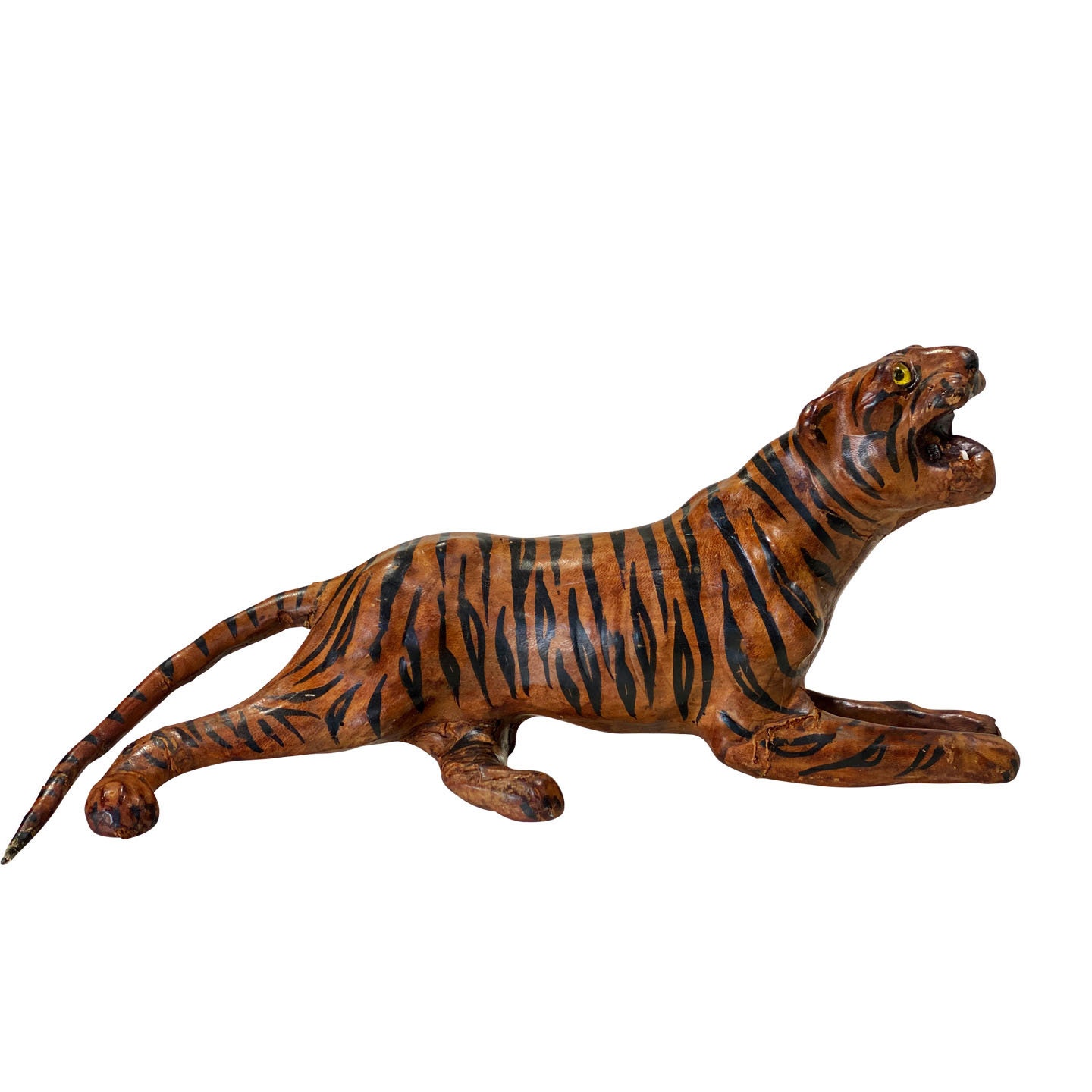 Vintage Leather Sculpted Tiger Table Top Statue Figure Made Etsy