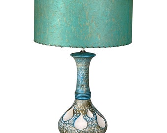 Mid-Century Modern Atomic Sculptural Turquoise Pottery Table Lamp