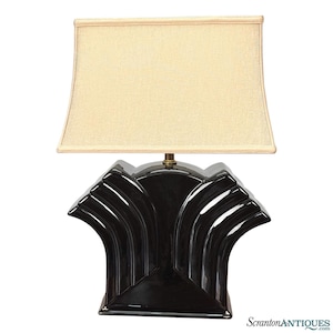 Vintage Art Deco Black Porcelain Waterfall Table Lamp