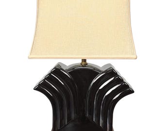 Vintage Art Deco Black Porcelain Waterfall Table Lamp