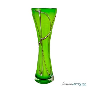 Mid-Century Italian Green Art Glass 13&quot; Flared Vase