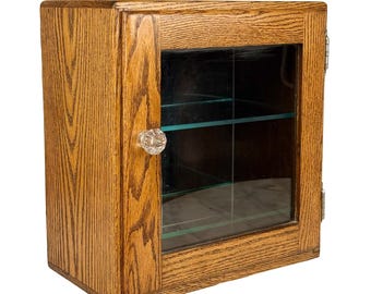 Antique Traditional Oak Doctor’s Apothecary Glass Front Cabinet