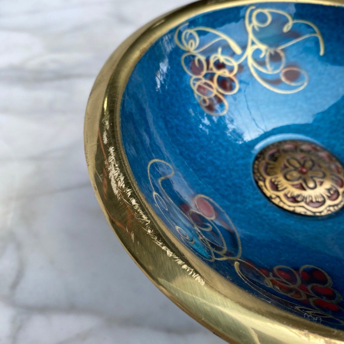 Vintage Blue Enamel Brass Judaica Footed Tazza Bowl Made in Etsy