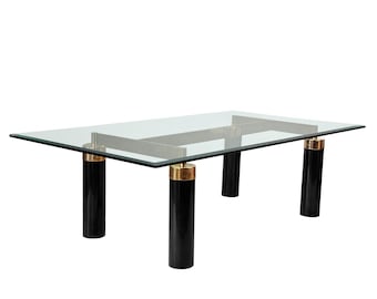 Vintage Art Deco Column Black Lucite & Brass Rectangular Coffee Table