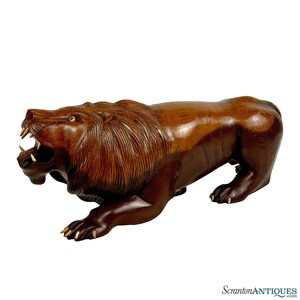 Vintage 15&quot; Traditional Mahogany Lion Carved Sculpture