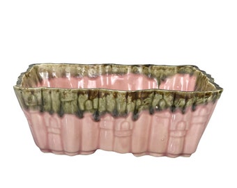 Mid-Century Pink Drip Porcelain Lock Motif Planter by Upco