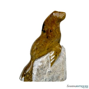 Vintage Traditional Inuit Tribal Soapstone Carved Seal Sculpture