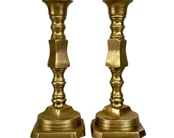 Vintage Traditional Brass Etched Floral Candlestick Holders - A Pair