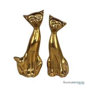 Mid-Century Brass Siamese Cat Sculpture - A Pair