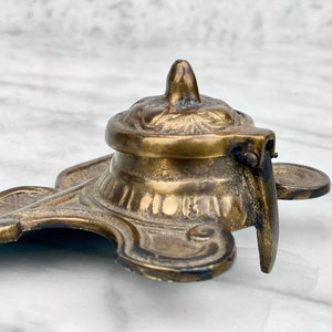 Vintage Victorian Gilded Brass Inkwell Fountain Pen Stand image 6