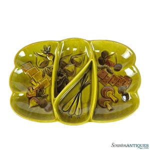 Mid-Century California Pottery Avocado Green Divided Serving Tray
