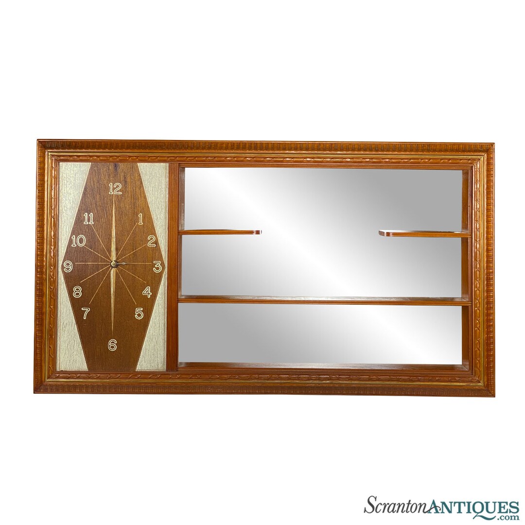 Midcentury Atomic Walnut Wall Hanging Mirrored Shadow Box Etsy