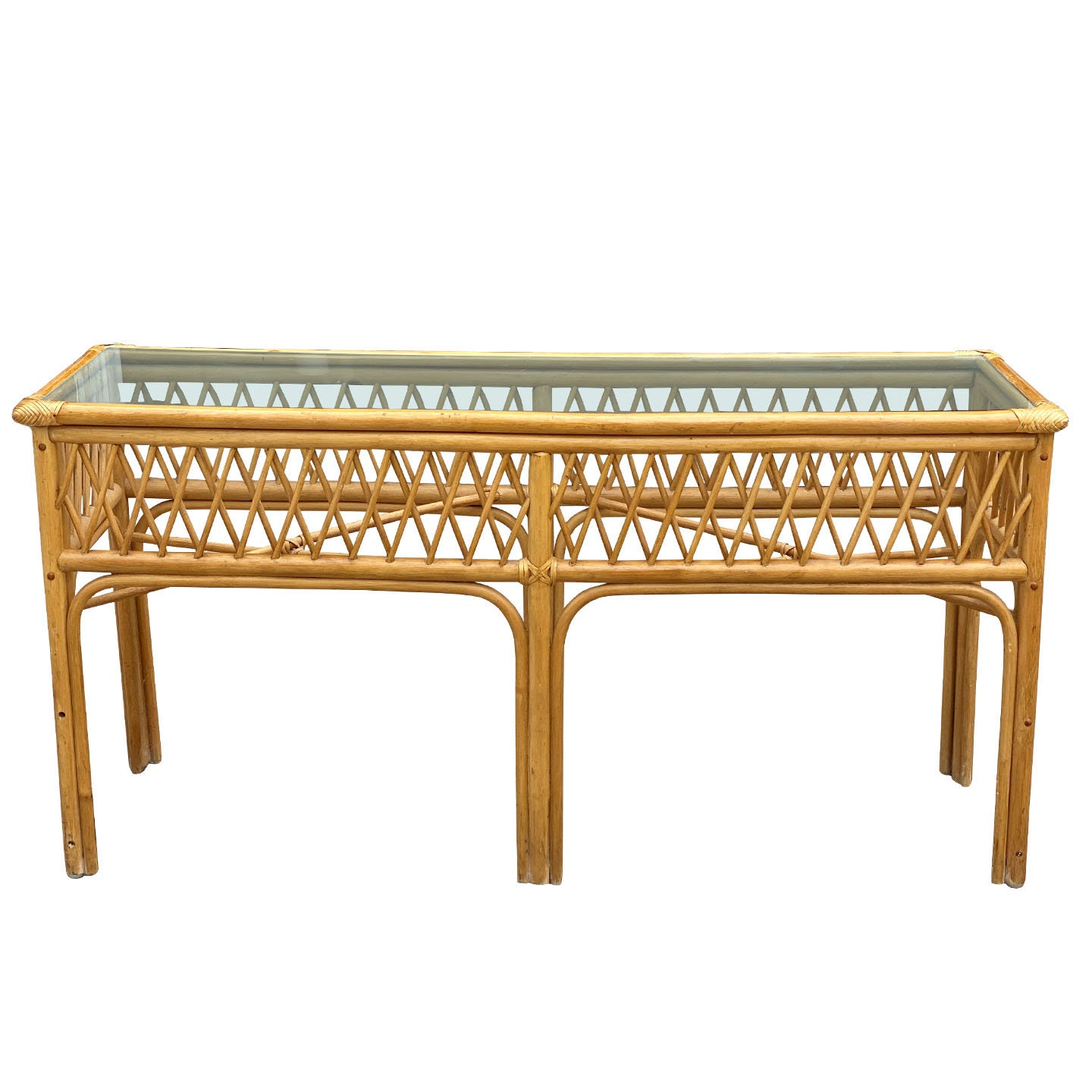 Vintage Boho Rattan Bamboo Glass Top Console Hall Table Etsy