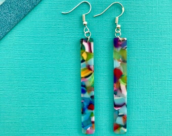 Long multicoloured resin drop earrings