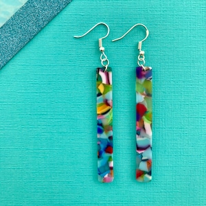 Long multicoloured resin drop earrings
