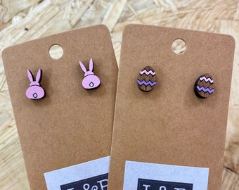 Pendientes de Pascua de madera: Conejitos o huevos pintados a mano, regalo de Pascua