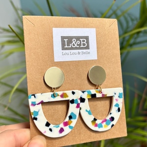 Large multicoloured resin semi-circle drop earrings