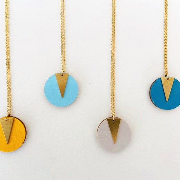 Wood and brass geometric necklace