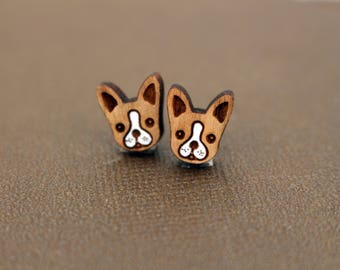 French bulldog wooden stud earrings - wooden studs - wooden jewelry - wooden jewellery